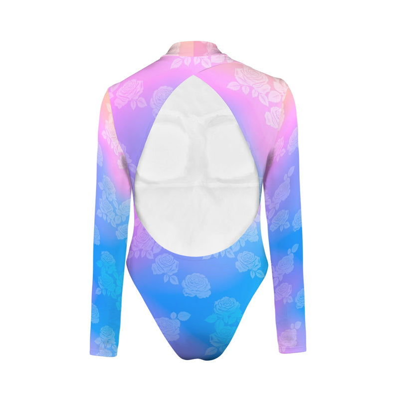 ombre random 2 print Backless Long Sleeve One-Piece Swimsuit (Model S60)