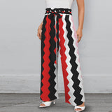 sawtooth print 5C Strappy Elastic Waist Wide Leg Pants with Pockets