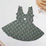 minimalism tea rose print 2A Women's Ruffle Sleeve Skirted Swimsuit (Model S59)