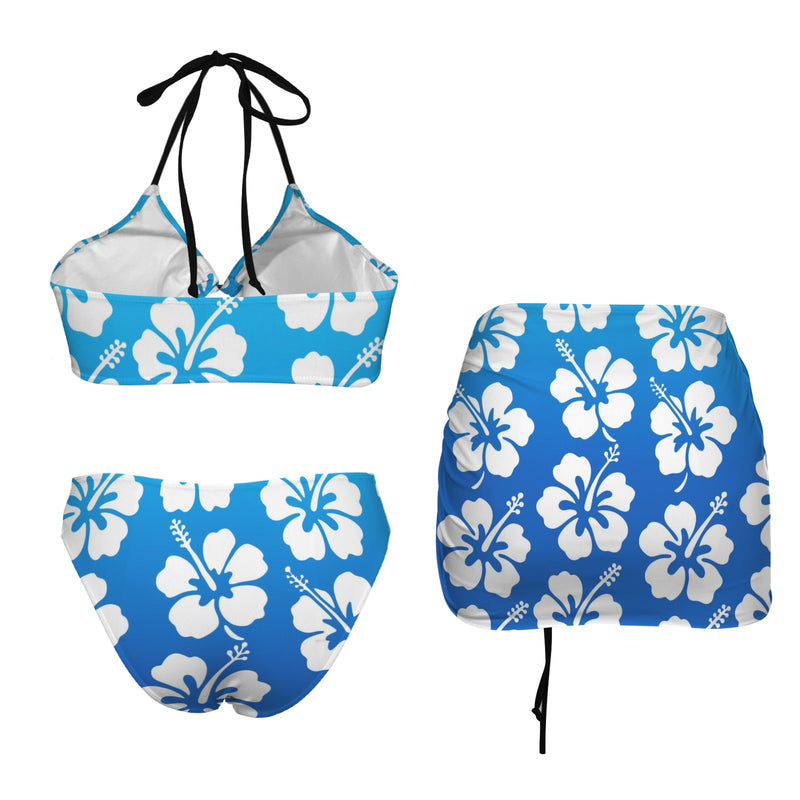 hibiscus gradient print 4A Drawstring Halterneck Three-Piece Swimsuit Skirt