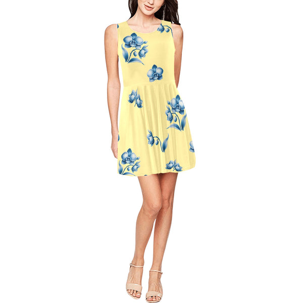 orchid lg print 2B Thea Sleeveless Skater Dress(Model D19)