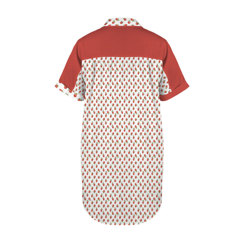 apple solid print Short Sleeve Button Front Shirt Dress