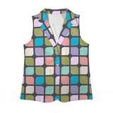 cut corner square print 3 Women's Sleeveless Blazer (Model H71)