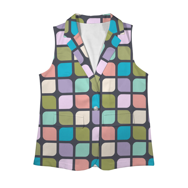 cut corner square print 3 Women's Sleeveless Blazer (Model H71)