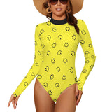 black solid print skirt Backless Long Sleeve One-Piece Swimsuit (Model S60)