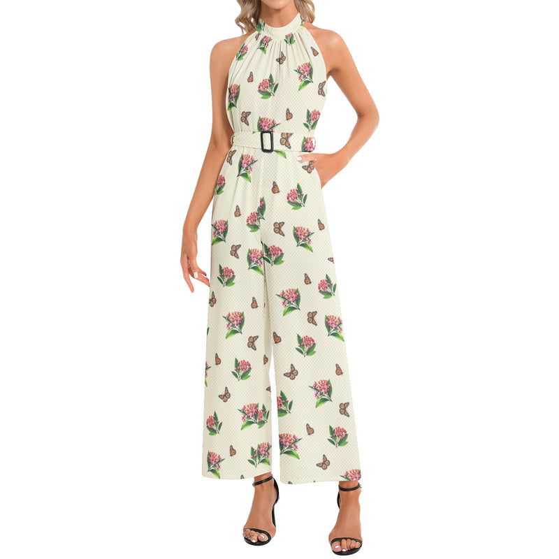 Halter Neck Buckle Belted Jumpsuit