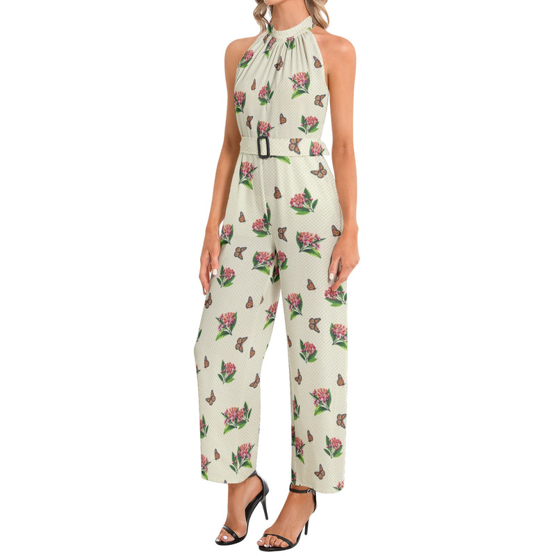 Halter Neck Buckle Belted Jumpsuit