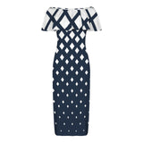 falling squares print 4 Women's Off Shoulder Ruffle Boat Neck Dress (Model D71)