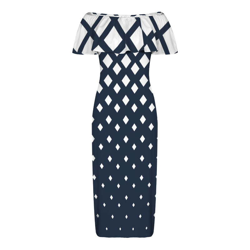 falling squares print 4 Women's Off Shoulder Ruffle Boat Neck Dress (Model D71)