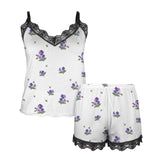 apiary print white Women's Lace Camisole Pajama Set