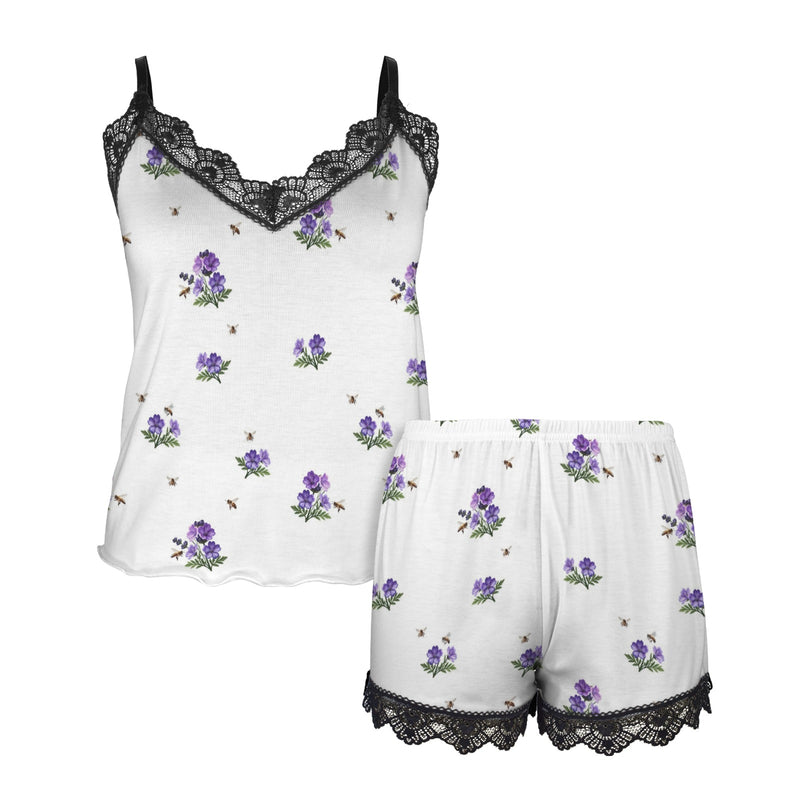 apiary print white Women's Lace Camisole Pajama Set