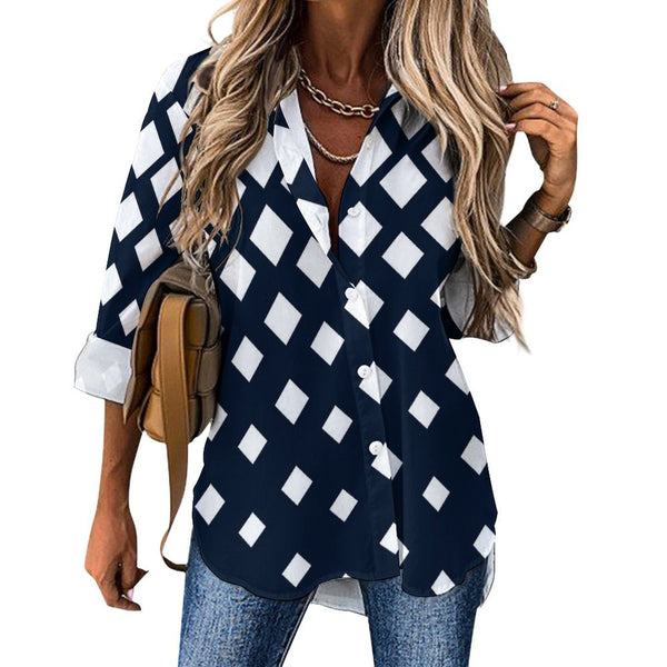 Long Sleeve Blouse (B648) Cropped hem shirt