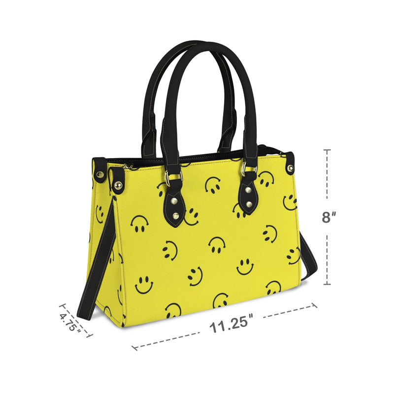 smiley face print 2A PU Leather Handbag-Small (Model 1747)