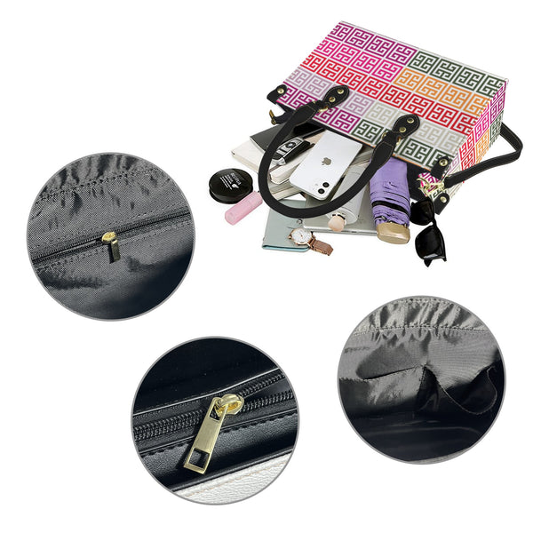 bi colored scheme greek key print PU Leather Handbag-Small (Model 1747)