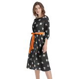 Boat Neck Belted Flared Dress