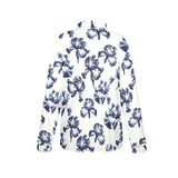 white iris print Women's Long Sleeve Polo Shirt (Model T73)