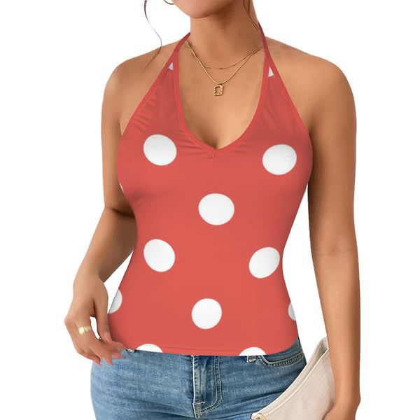 Polka Dot Women's V-Neck Halter Top (Model T83)