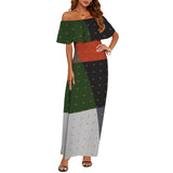 biased diamond print 2 Women's Off Shoulder Ruffle Boat Neck Dress (Model D71)