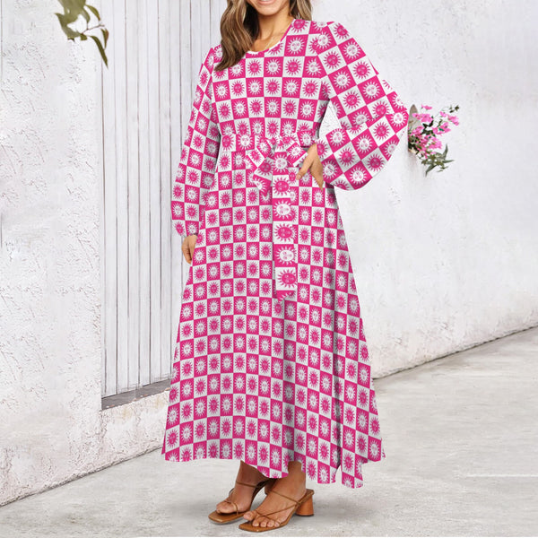 Got Sol Round Neck Long Sleeve Belted Maxi Dress