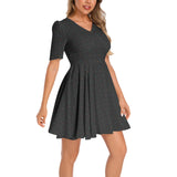 Short Sleeve Ruched Bust Flared Hem Dress