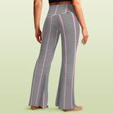 striped pink and black print High Waist Crossover Tummy Control Flare Leggings
