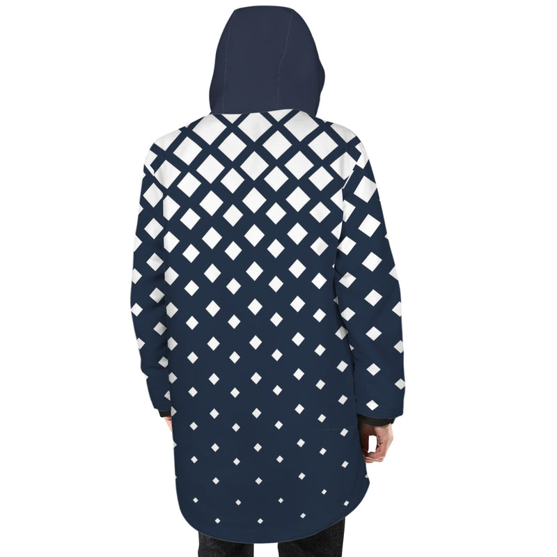 dk blue print 10K Men's Mid-Length Hooded Coat (Model H69)