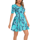 Short Sleeve Ruched Bust Flared Hem Dress