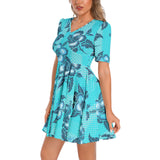 Short Sleeve Ruched Bust Flared Hem Dress