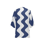 waves blue white print 2A Women's Kimono Chiffon Cover Ups (Model H51)