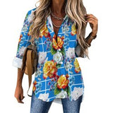 Long Sleeve Blouse (B648) Cropped hem shirt