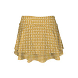 caramel print matrix High Waist Layered Ruffle Pockets Sports Skirt