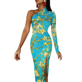 One-Shoulder Slit Maxi Dress Half sleeve split dress