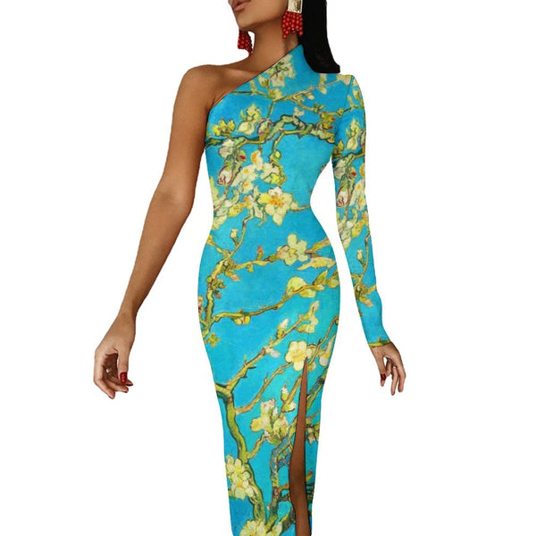 One-Shoulder Slit Maxi Dress Half sleeve split dress