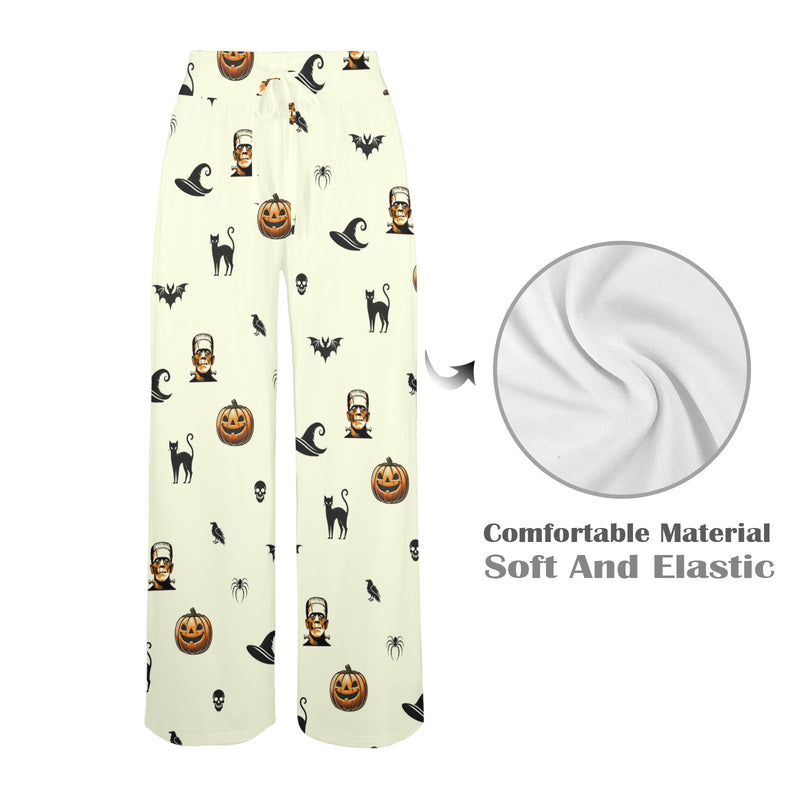 halloween frankenstein print Women's Wide Leg Lounge Pants (Model L77)