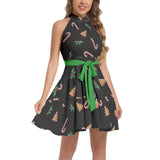 Ruffle Hem Belted Halter Dress