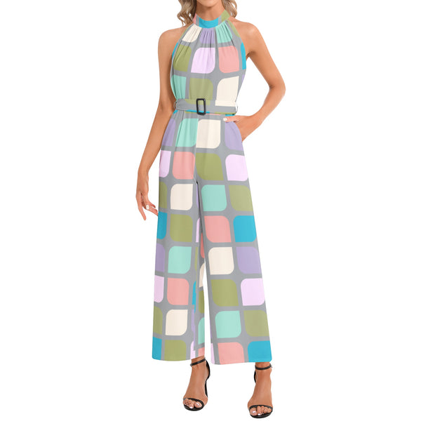 Halter Neck Buckle Belted Jumpsuit