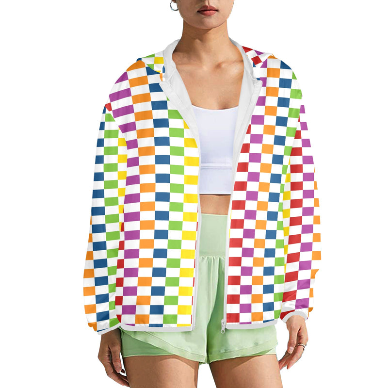 heart accent stripe accent print Women's Lightweight Sun Protection Hoodie (Model H62)