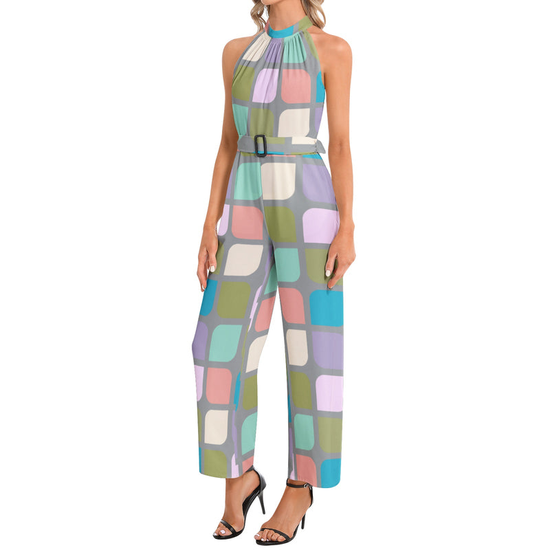 Halter Neck Buckle Belted Jumpsuit