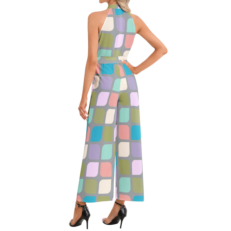 Halter Neck Buckle Belted Jumpsuit