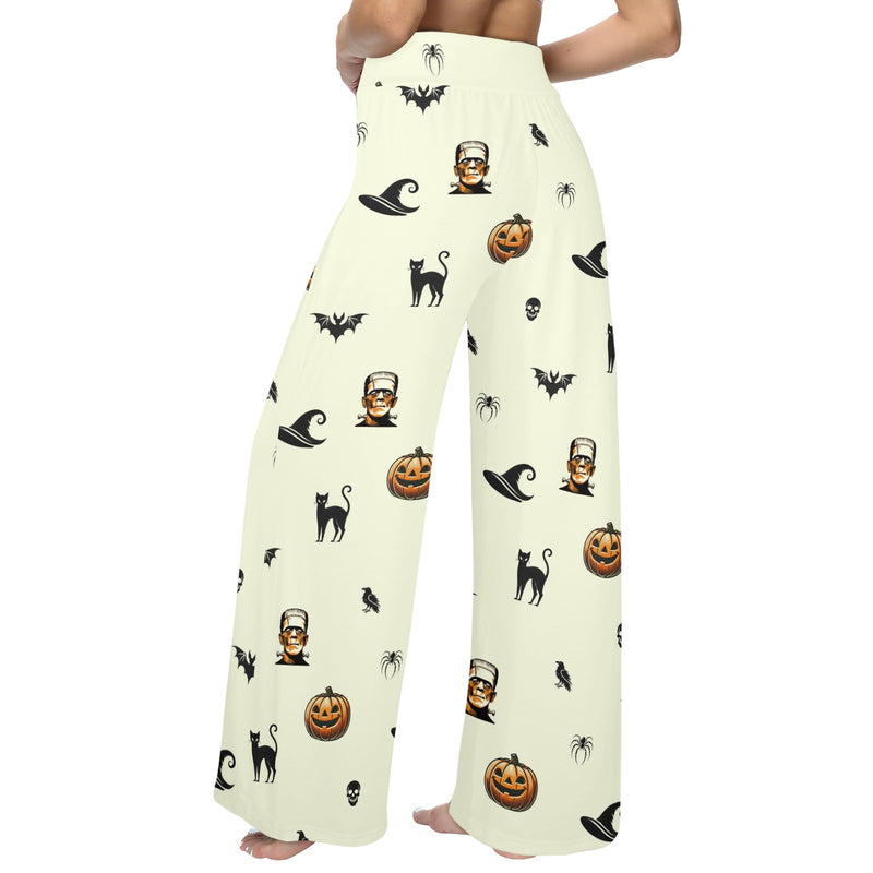 halloween frankenstein print Women's Wide Leg Lounge Pants (Model L77)