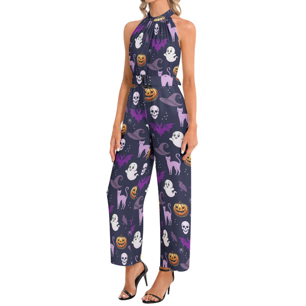 Halter Neck Buckle Belted Jumpsuit