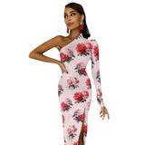 One-Shoulder Slit Maxi Dress Half sleeve split dress