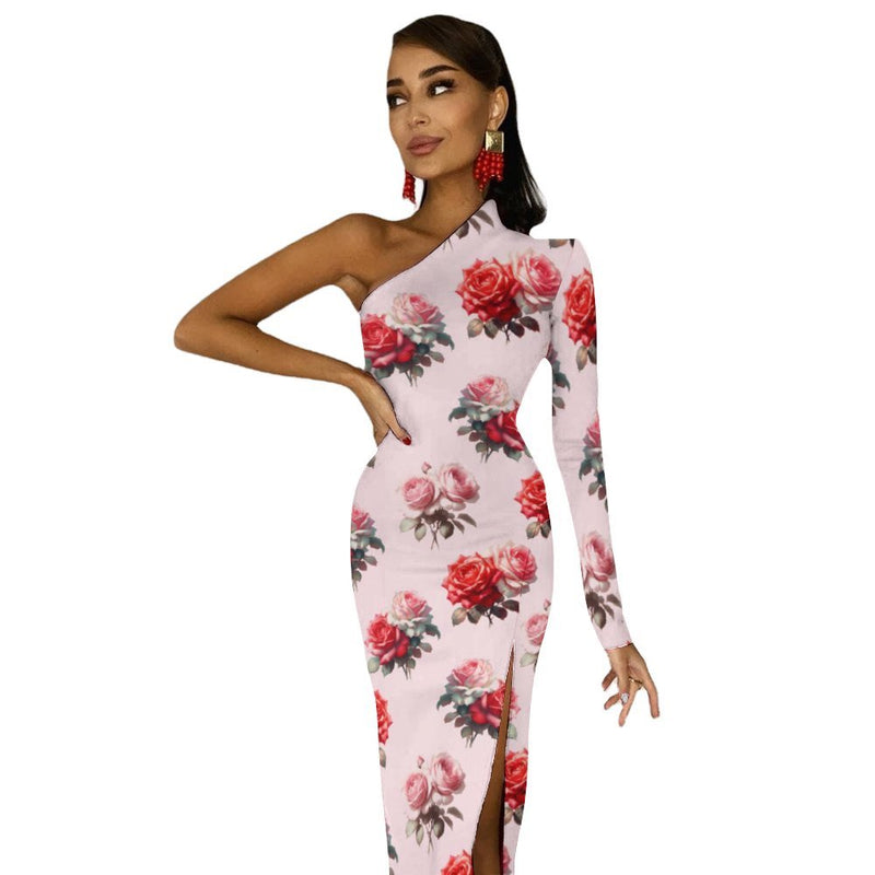 One-Shoulder Slit Maxi Dress Half sleeve split dress