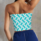 aqua open ring Basic Backless Tube Crop Top