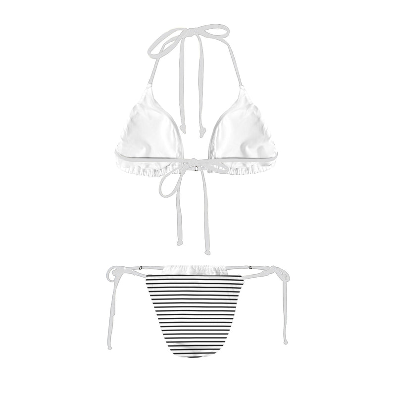 striped bw print 2 Women's Halter String Bikini Set