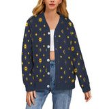 space drama print 3 Women's Ribbed Cardigan (Model H73)