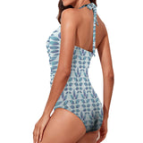 compound lg print 4A Women's Ruched Push Up Halter Swimsuit (Model S58)