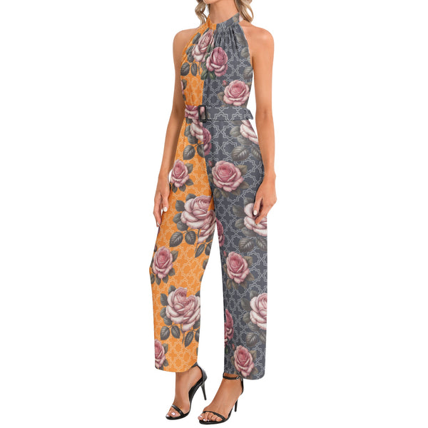 Halter Neck Buckle Belted Jumpsuit