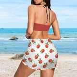 apple solid print Drawstring Halterneck Three-Piece Swimsuit Skirt