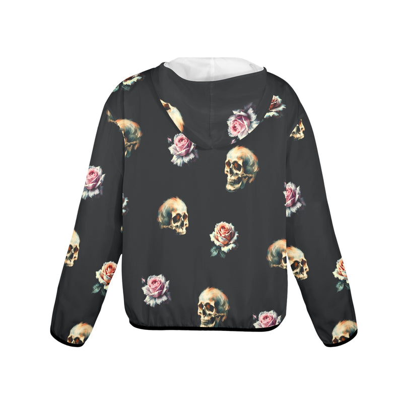 skull and roses print 3 copy Women's Lightweight Sun Protection Hoodie (Model H62)